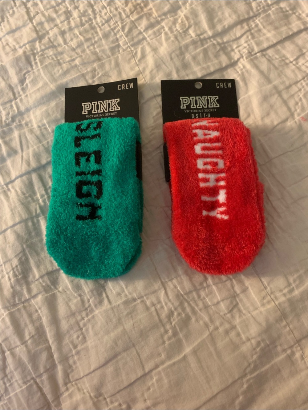 PINK Victoria's Secret Plush Crew Socks - Green & Red